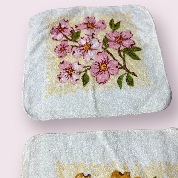 Set Of Four Vintage 1970’s Retro Floral Bamboo Print Hand Towels Decor - Picture 4 of 8